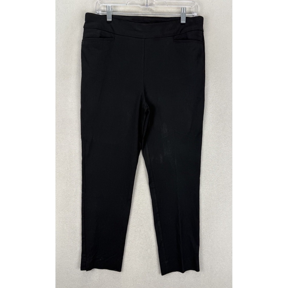 Chico's Women's Sz 1.5R Black Ankle Cropped Pull-On Ponte Knit Faux Pocket Pants